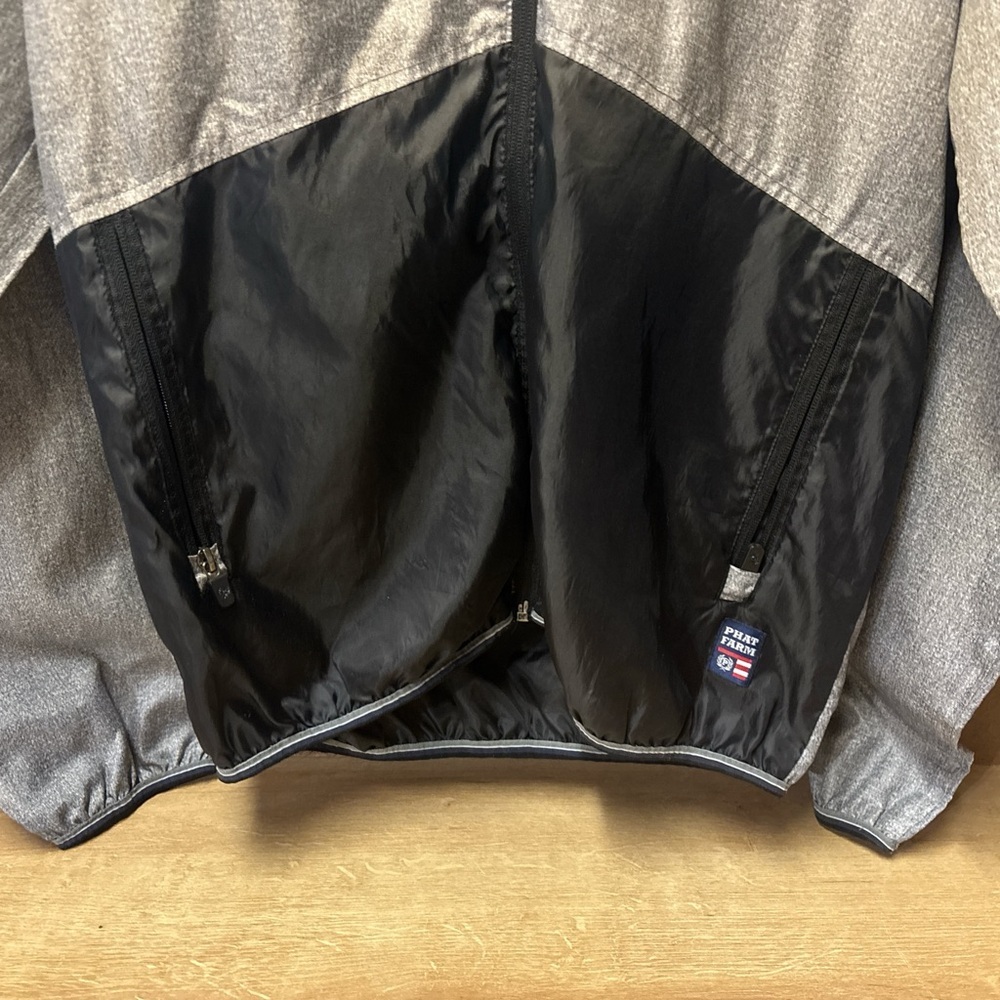 🖤✨ PHAT FARM Metallic Silver Black Hooded Windbreaker Jacket Full Zip L ✨🖤 - Picture 3 of 5